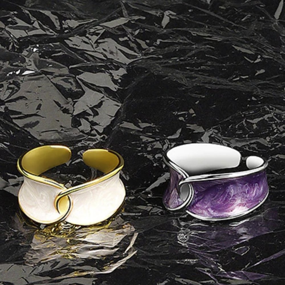 Enamel Faux Interwoven Adjustable Ring 925 Over Stainless Steel Statemen…